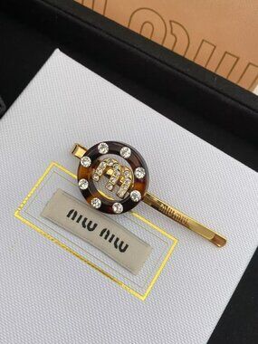 Miu Miu Gold-Tonc Tortoiseshell Crystal Logo Hair Slide